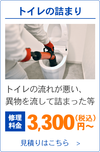 トイレの詰まり。トイレの流れが悪い、異物を流して詰まった等