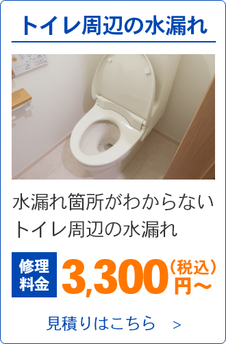 トイレ周辺の水漏れ。水漏れ箇所が分からない。トイレ周辺の水漏れ